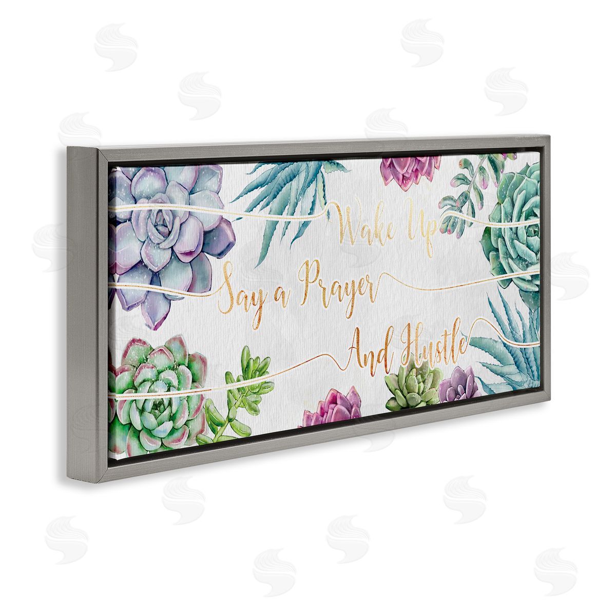 Ziwei Li Wake Up, Pray, Hustle Blooming Succulent Florals Gray Floater Frame Canvas Art