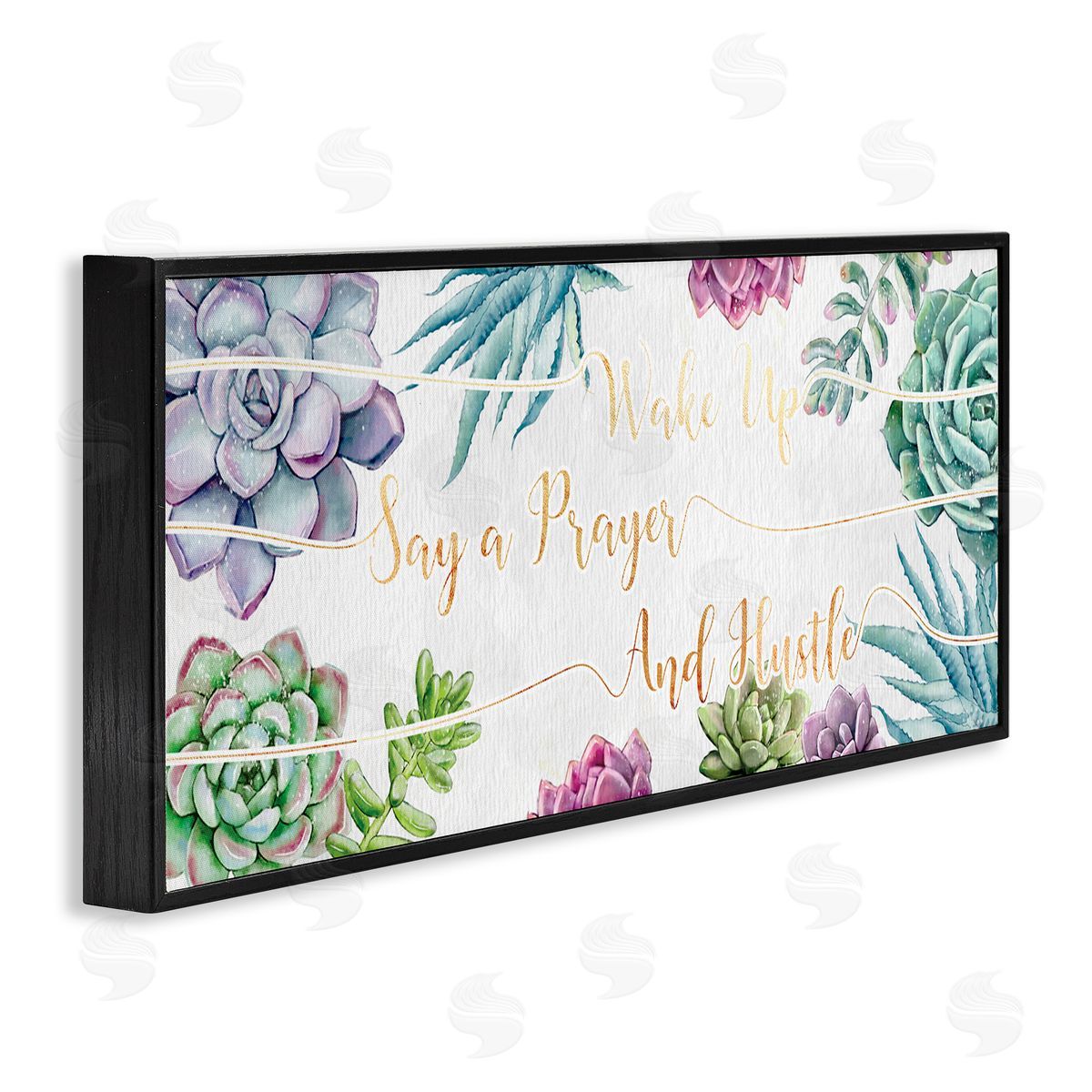Ziwei Li Wake Up, Pray, Hustle Blooming Succulent Florals Black Framed Giclee Wall Art
