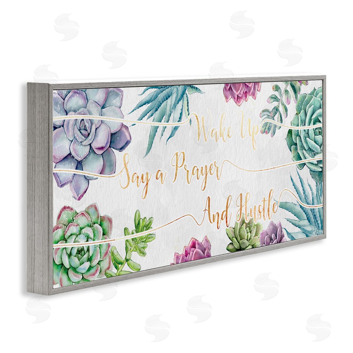 Ziwei Li Wake Up, Pray, Hustle Blooming Succulent Florals Gray Framed Giclee Wall Art