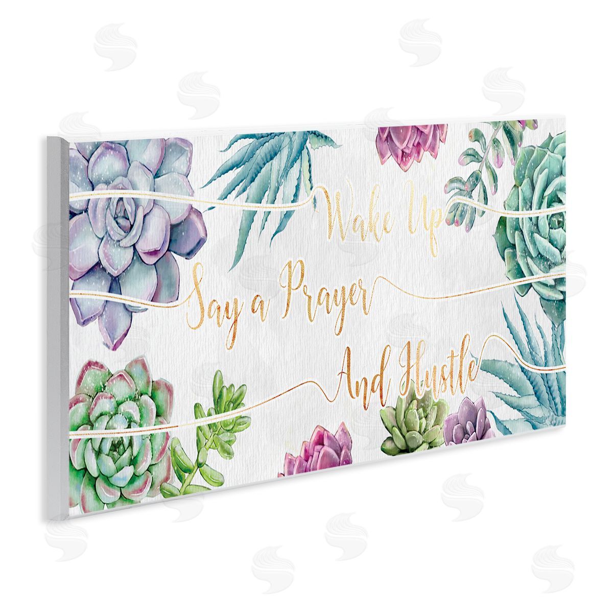 Ziwei Li Wake Up, Pray, Hustle Blooming Succulent Florals Wall Plaque Art