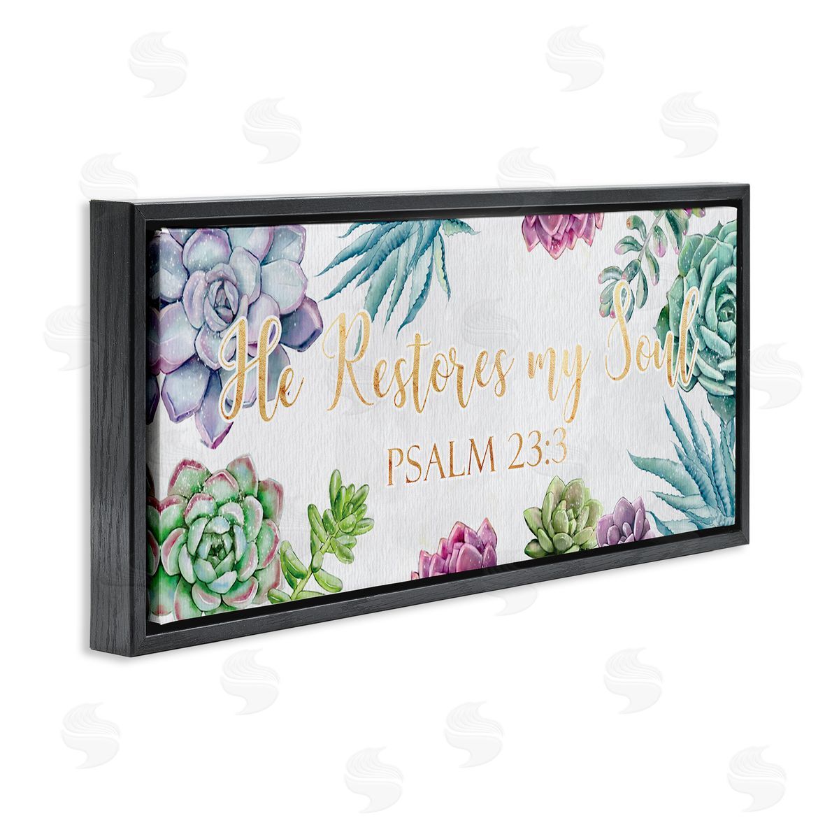 Ziwei Li Restores My Soul Psalm 23:3 Blooming Succulents Black Floater Frame Canvas Art