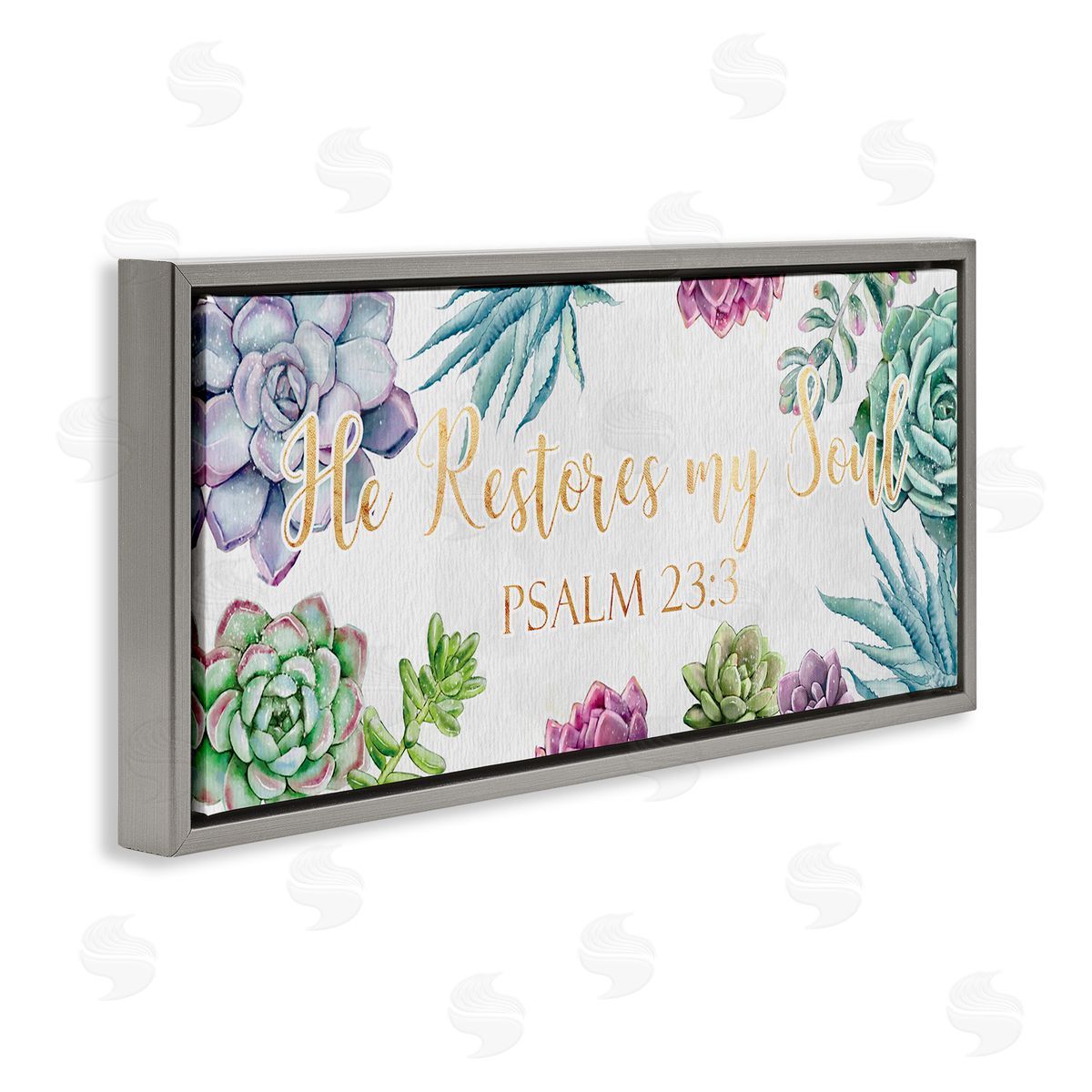 Ziwei Li Restores My Soul Psalm 23:3 Blooming Succulents Gray Floater Frame Canvas Art