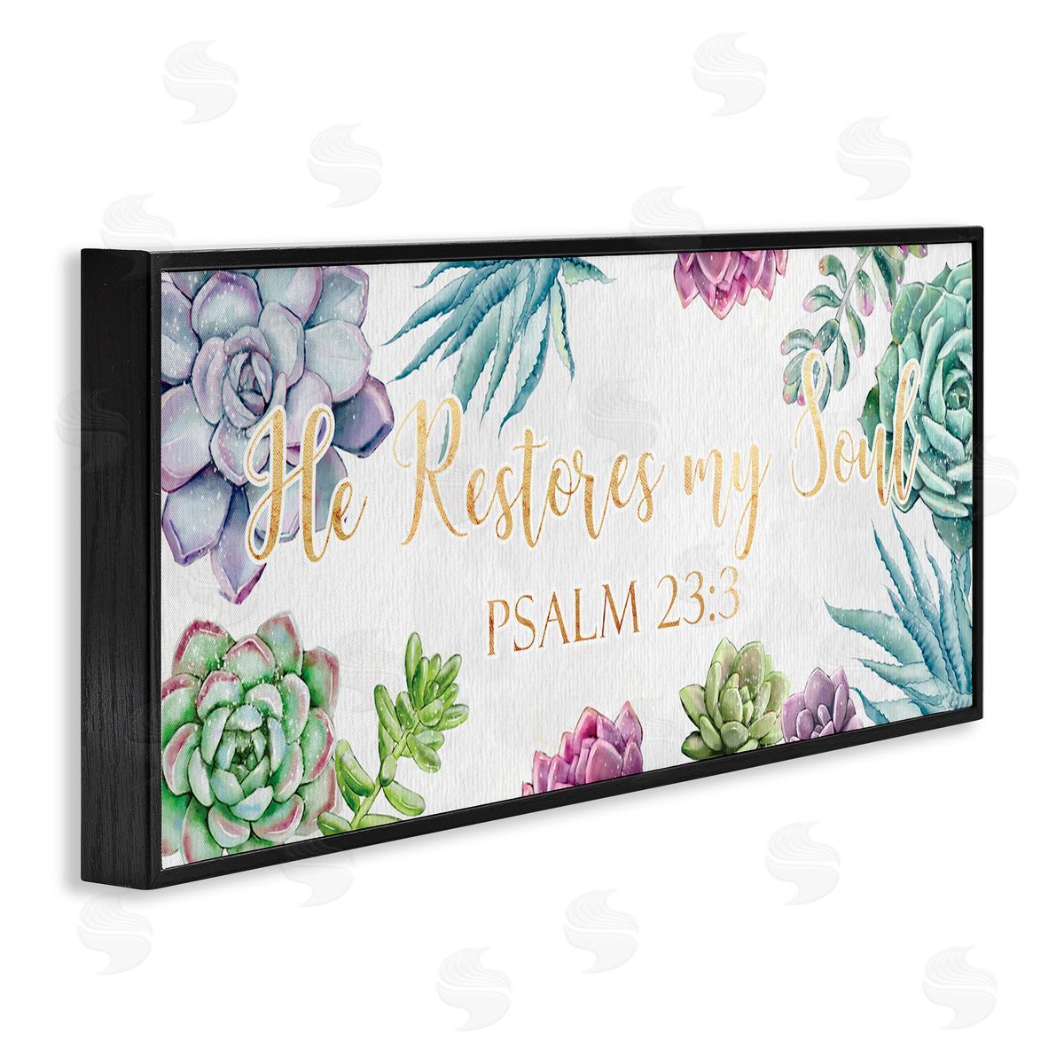 Ziwei Li Restores My Soul Psalm 23:3 Blooming Succulents Black Framed Giclee Wall Art