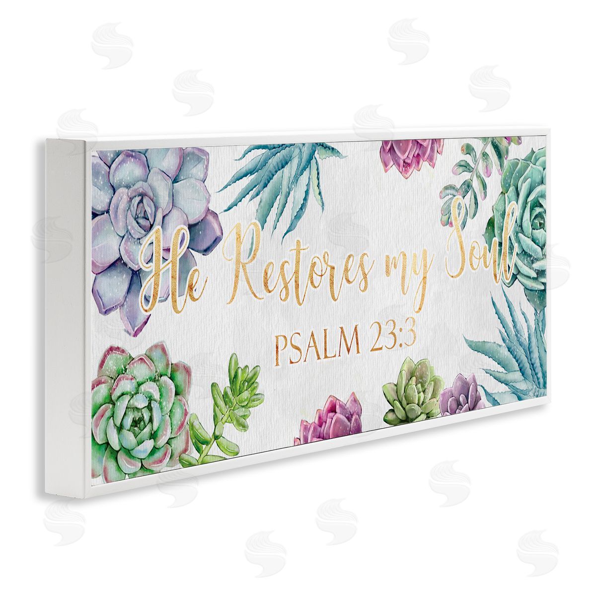 Ziwei Li Restores My Soul Psalm 23:3 Blooming Succulents White Framed Giclee Wall Art
