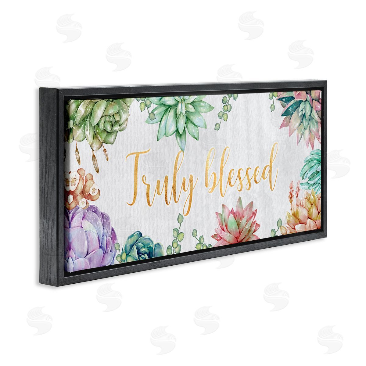 Ziwei Li Truly Blessed Sentiments Modern Succulent Greenery Black Floater Frame Canvas Art