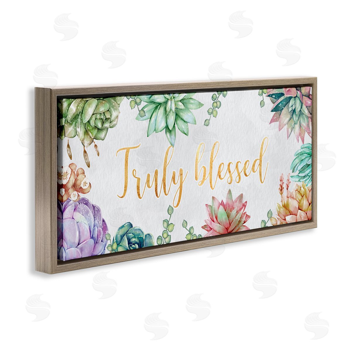 Ziwei Li Truly Blessed Sentiments Modern Succulent Greenery Brown Floater Frame Canvas Art
