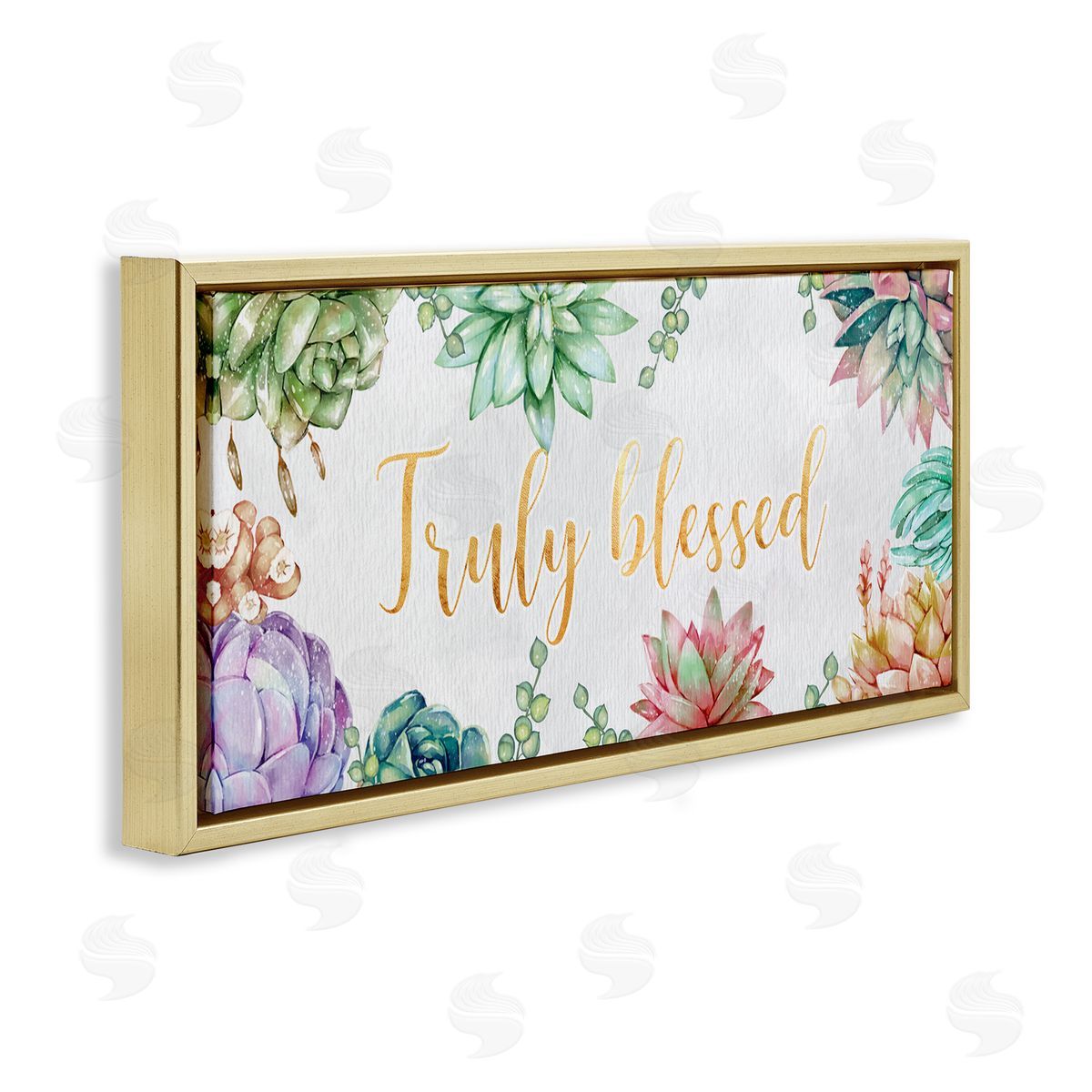 Ziwei Li Truly Blessed Sentiments Modern Succulent Greenery Gold Floater Frame Canvas Art