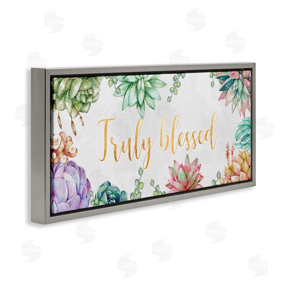 Ziwei Li Truly Blessed Sentiments Modern Succulent Greenery Gray Floater Frame Canvas Art