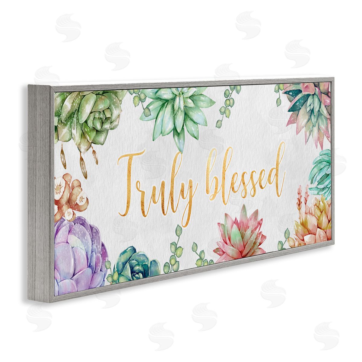Ziwei Li Truly Blessed Sentiments Modern Succulent Greenery Gray Framed Giclee Wall Art