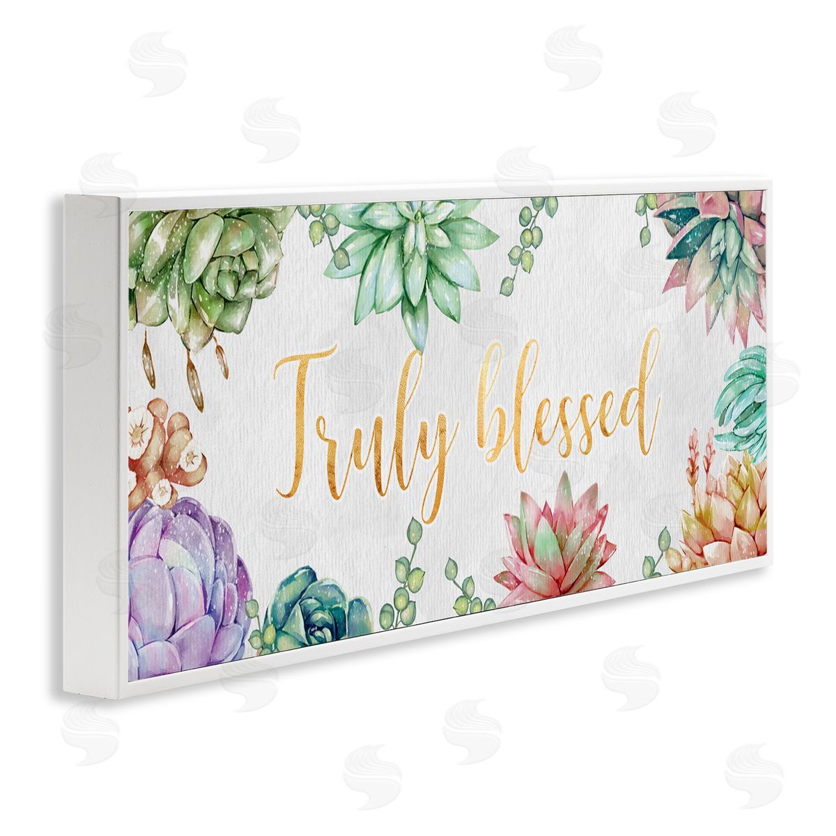 Ziwei Li Truly Blessed Sentiments Modern Succulent Greenery White Framed Giclee Wall Art