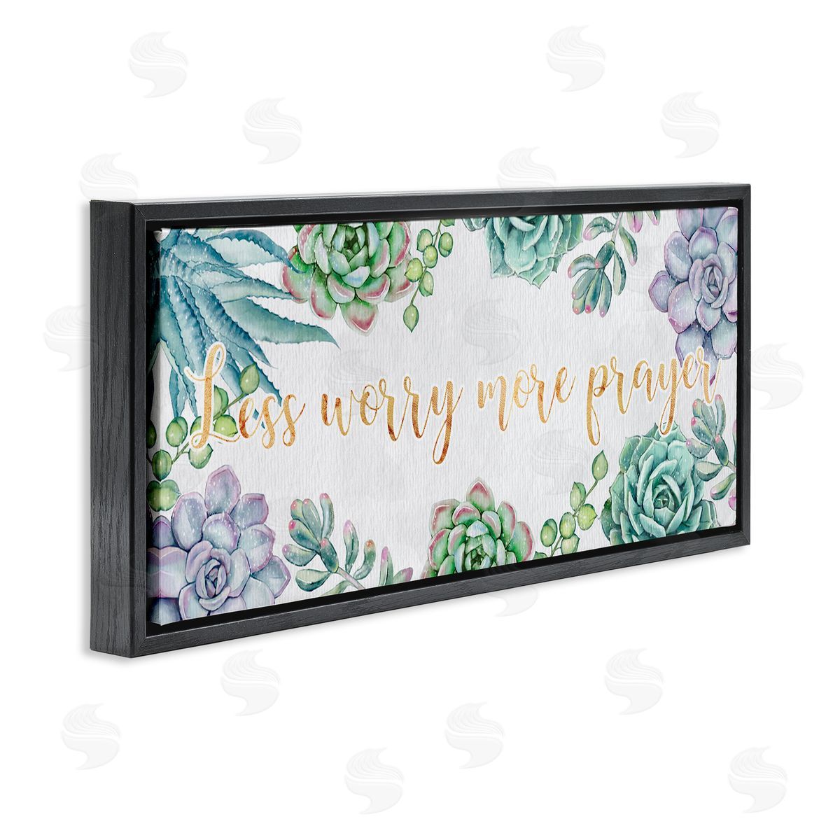 Ziwei Li Less Worry More Prayer Blooming Succulent Plants Black Floater Frame Canvas Art