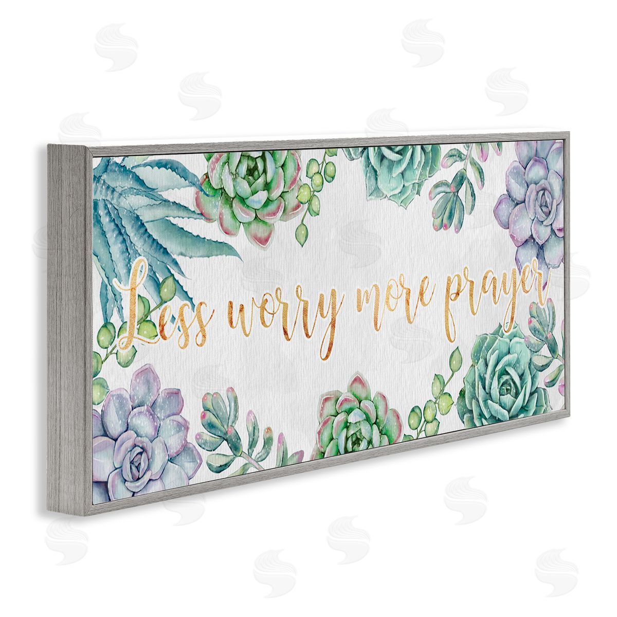 Ziwei Li Less Worry More Prayer Blooming Succulent Plants Gray Framed Giclee Wall Art