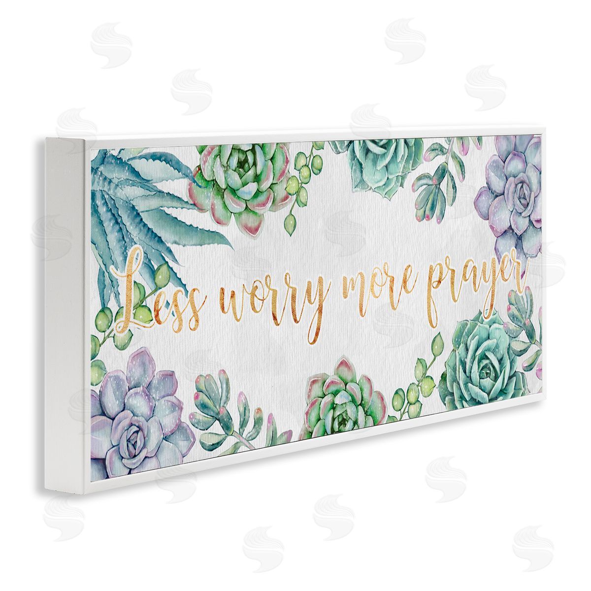 Ziwei Li Less Worry More Prayer Blooming Succulent Plants White Framed Giclee Wall Art