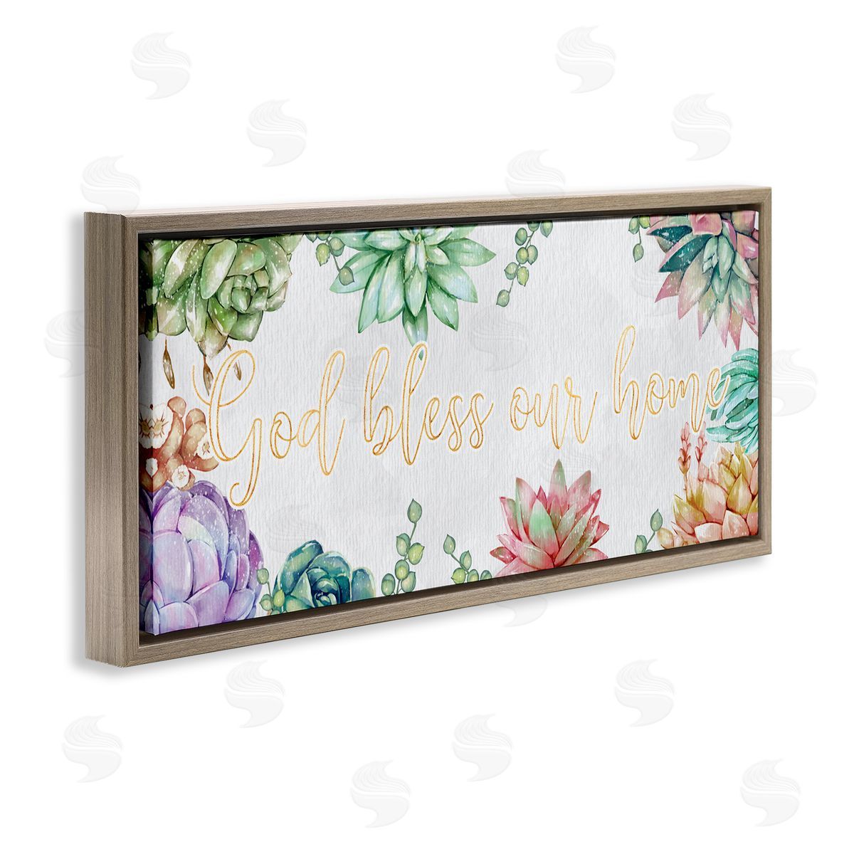 Ziwei Li God Bless Our Home Expression Purple Pink Succulents Brown Floater Frame Canvas Art
