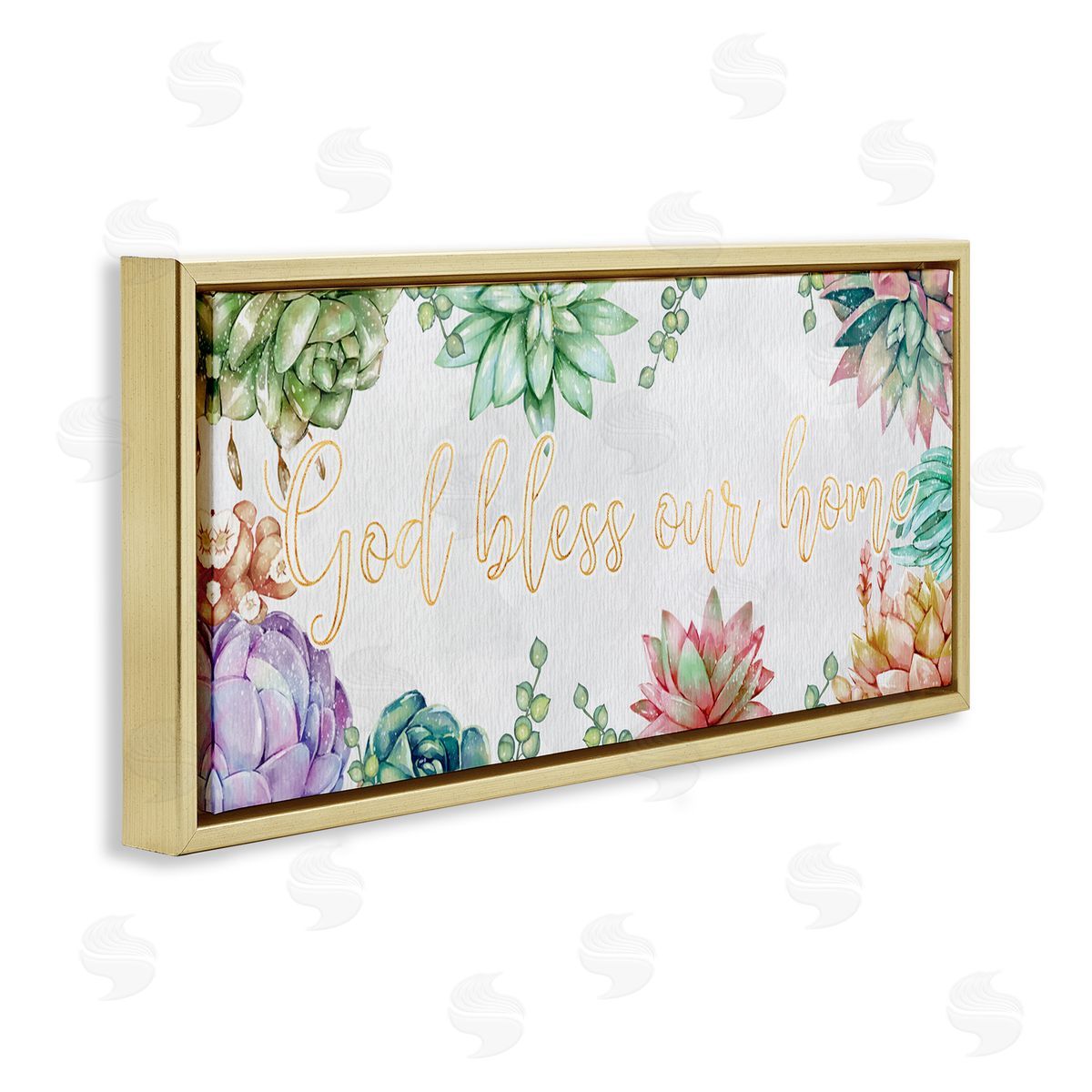 Ziwei Li God Bless Our Home Expression Purple Pink Succulents Gold Floater Frame Canvas Art