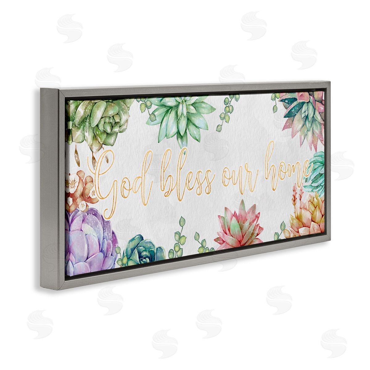 Ziwei Li God Bless Our Home Expression Purple Pink Succulents Gray Floater Frame Canvas Art