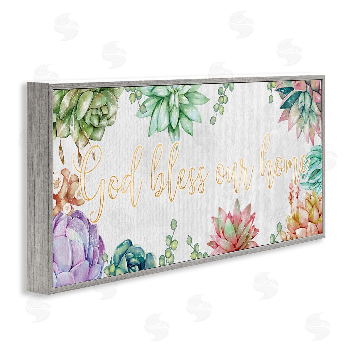 Ziwei Li God Bless Our Home Expression Purple Pink Succulents Gray Framed Giclee Wall Art