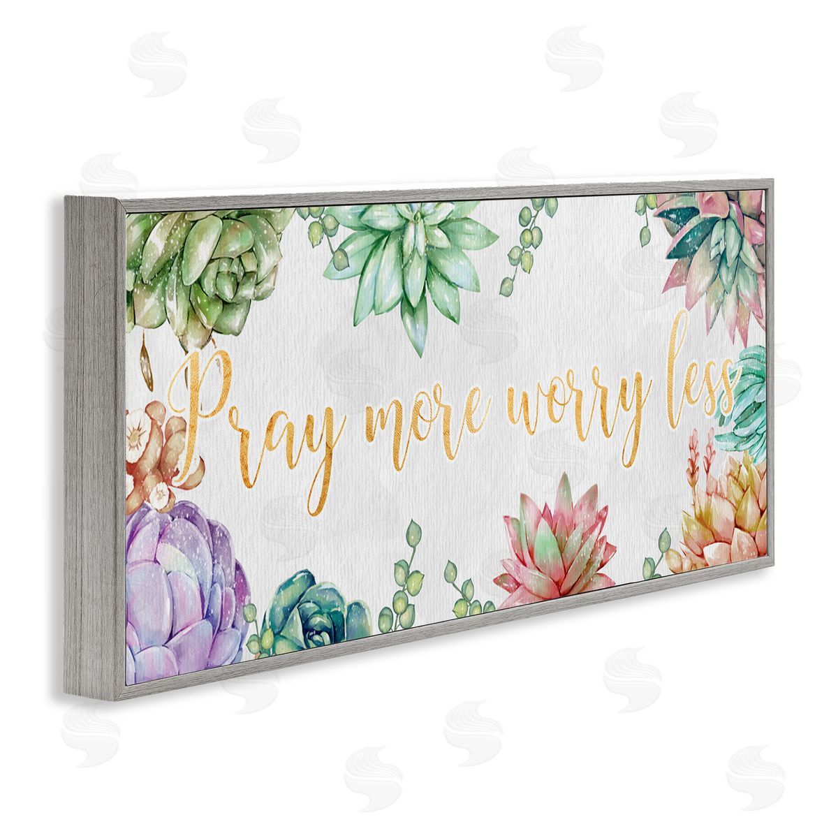 Ziwei Li Pray More Worry Less Phrase Spring Succulent Plants Gray Framed Giclee Wall Art