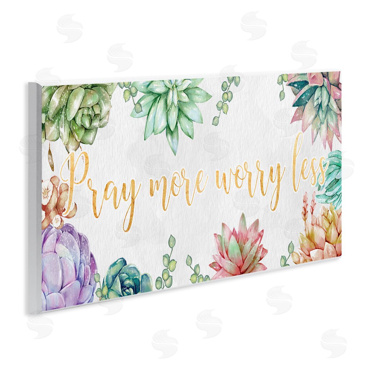 Ziwei Li Pray More Worry Less Phrase Spring Succulent Plants Wall Plaque Art