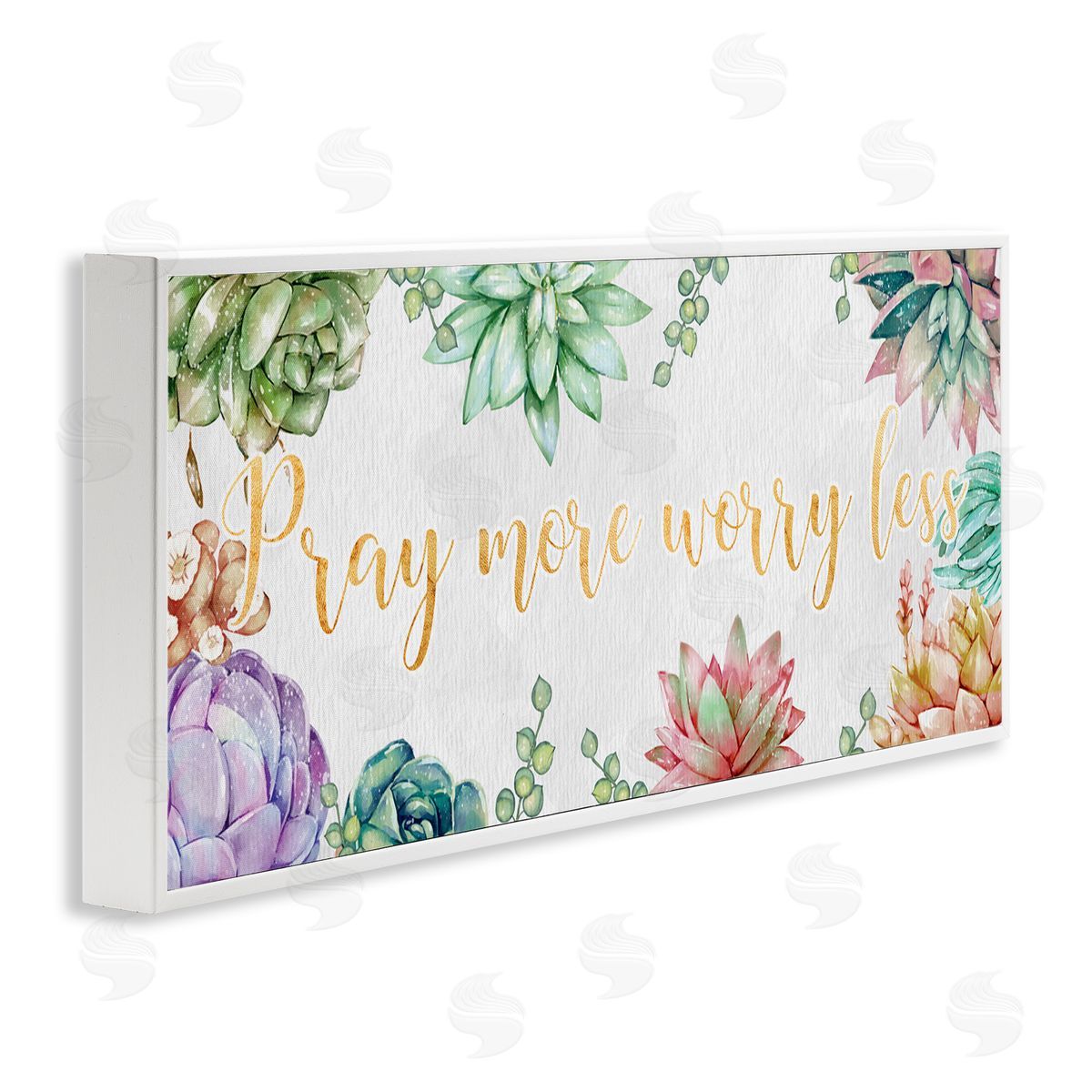 Ziwei Li Pray More Worry Less Phrase Spring Succulent Plants White Framed Giclee Wall Art