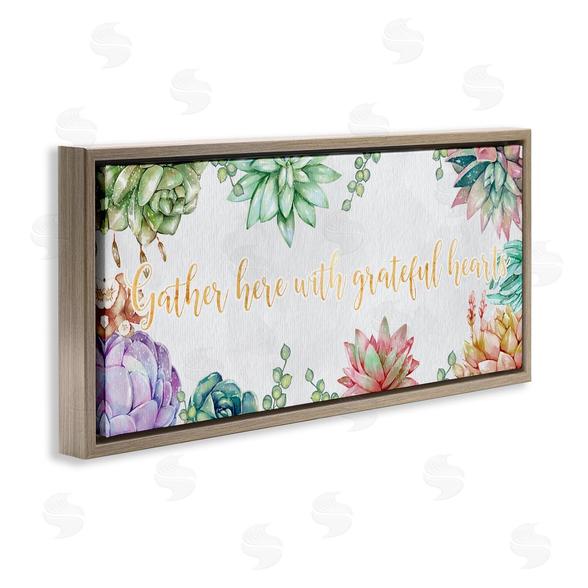 Ziwei Li Gather With Grateful Hearts Chic Succulent Florals Brown Floater Frame Canvas Art