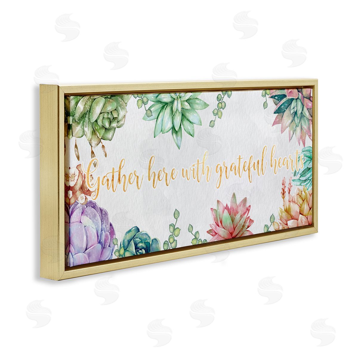 Ziwei Li Gather With Grateful Hearts Chic Succulent Florals Gold Floater Frame Canvas Art