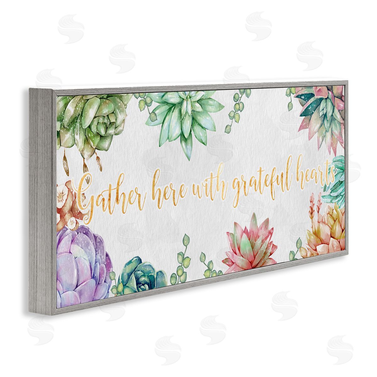 Ziwei Li Gather With Grateful Hearts Chic Succulent Florals Gray Framed Giclee Wall Art