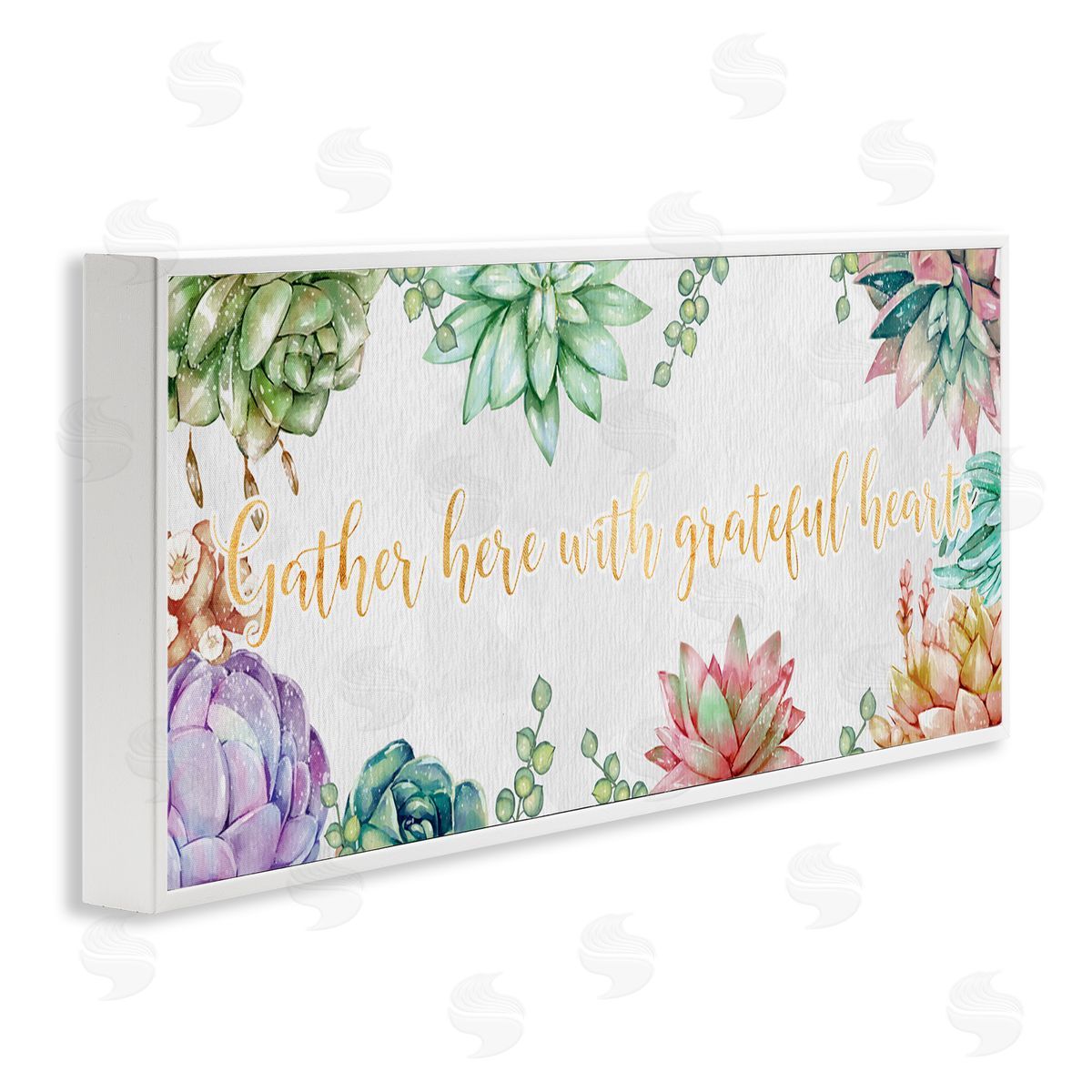 Ziwei Li Gather With Grateful Hearts Chic Succulent Florals White Framed Giclee Wall Art