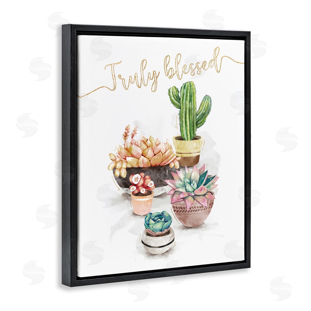 Ziwei Li Truly Blessed Expression Chic Succulent Cactus Plants Black Floater Frame Canvas Art