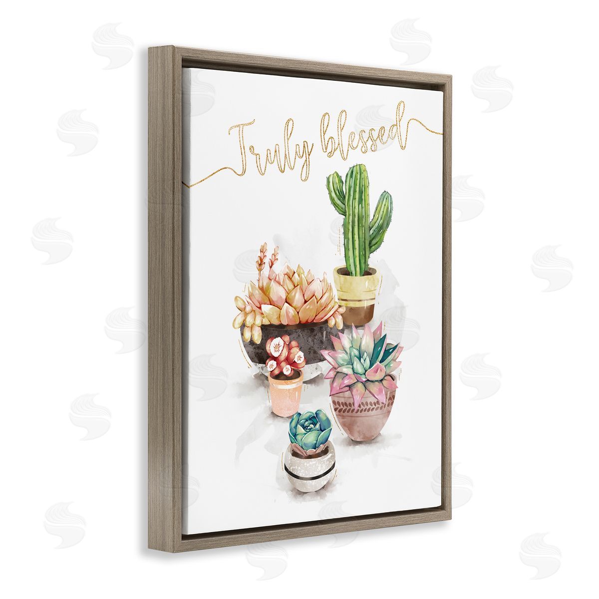 Ziwei Li Truly Blessed Expression Chic Succulent Cactus Plants Brown Floater Frame Canvas Art