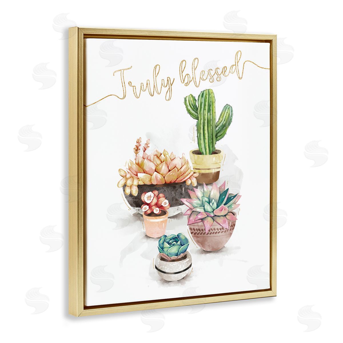 Ziwei Li Truly Blessed Expression Chic Succulent Cactus Plants Gold Floater Frame Canvas Art