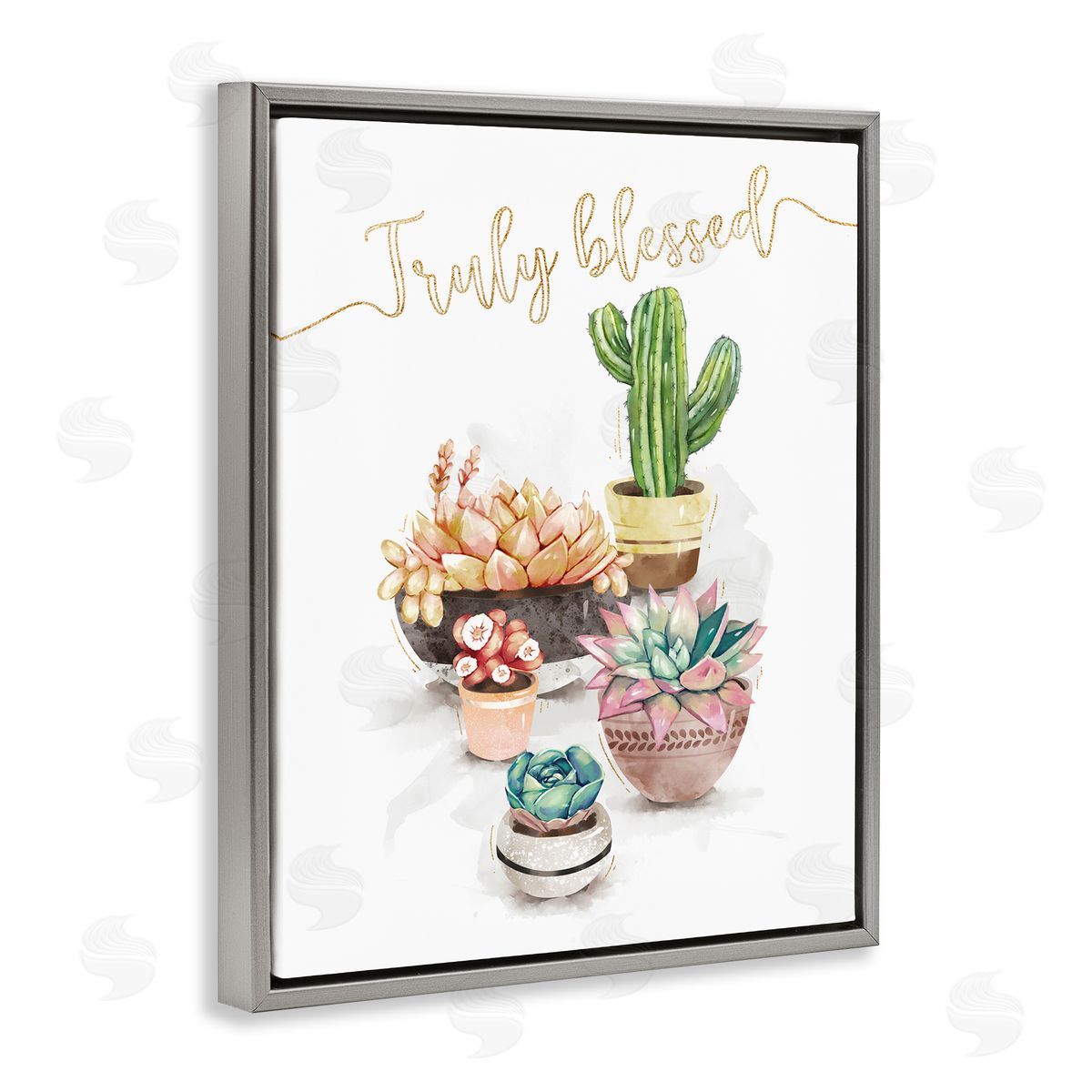 Ziwei Li Truly Blessed Expression Chic Succulent Cactus Plants Gray Floater Frame Canvas Art