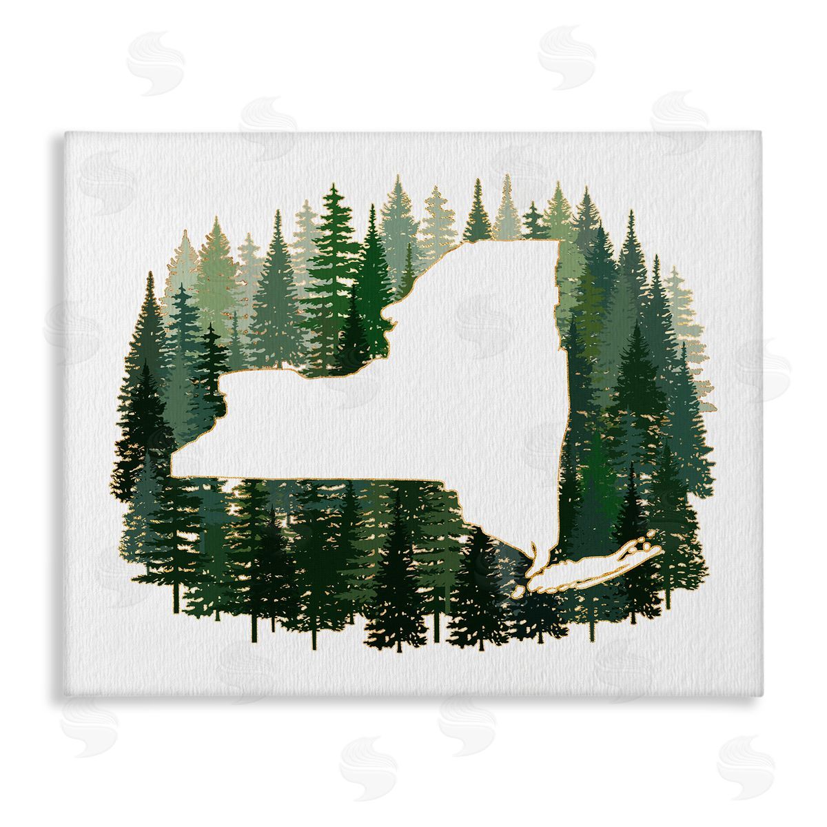 Ziwei Li New York State Outline Green Forest Pine Trees Canvas Wall Art