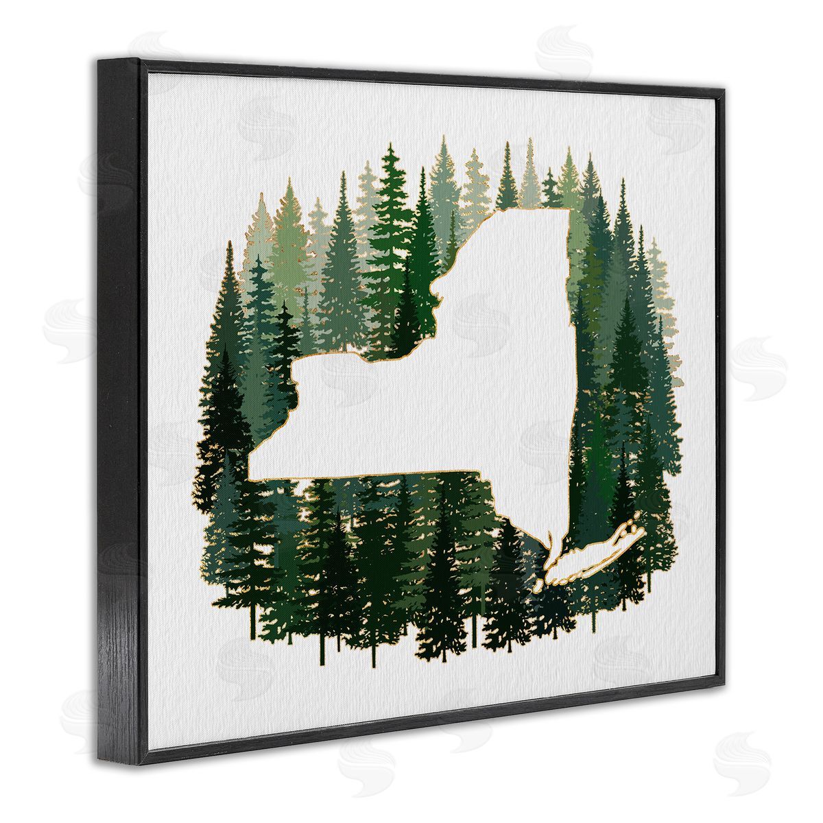 Ziwei Li New York State Outline Green Forest Pine Trees Black Framed Giclee Wall Art