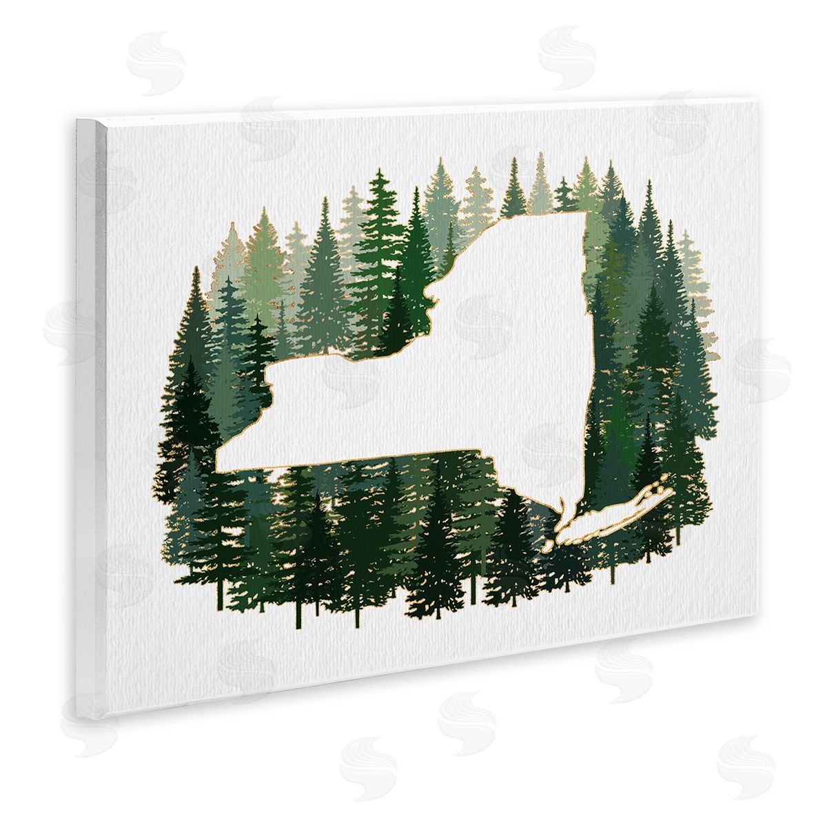 Ziwei Li New York State Outline Green Forest Pine Trees Wall Plaque Art
