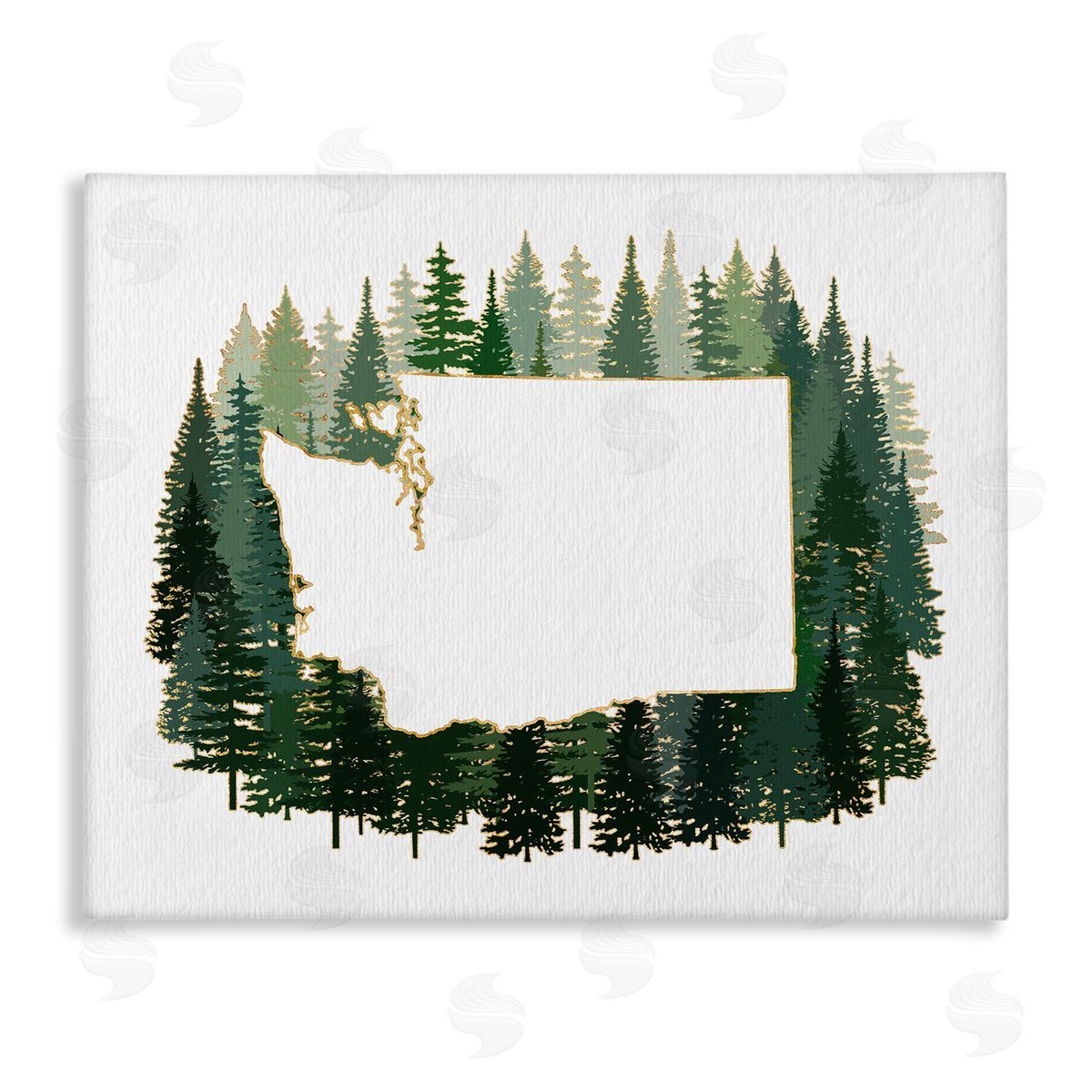 Ziwei Li Washington State Outline Pine Trees Green Forest Canvas Wall Art