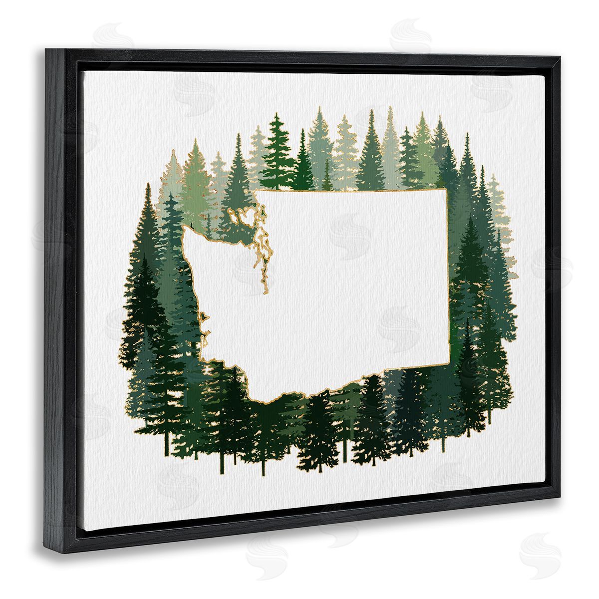 Ziwei Li Washington State Outline Pine Trees Green Forest Black Floater Frame Canvas Art