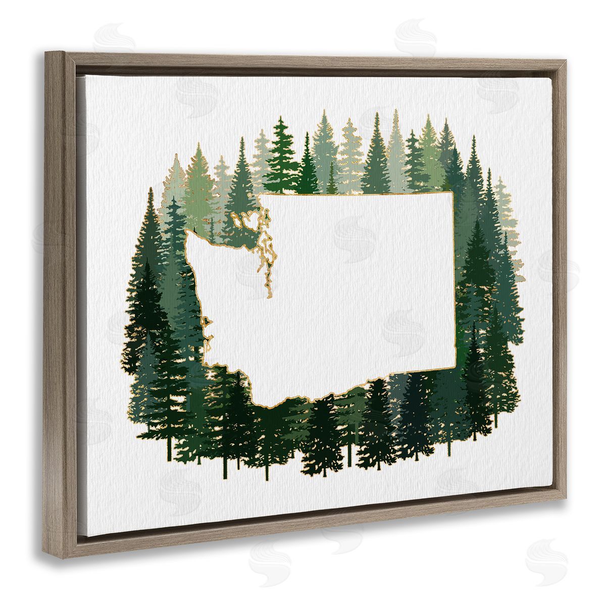 Ziwei Li Washington State Outline Pine Trees Green Forest Brown Floater Frame Canvas Art