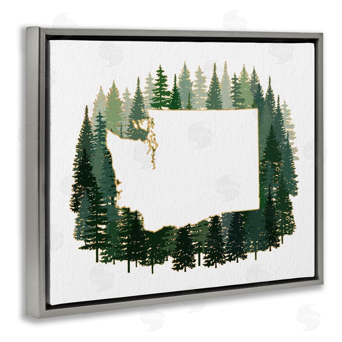 Ziwei Li Washington State Outline Pine Trees Green Forest Gray Floater Frame Canvas Art