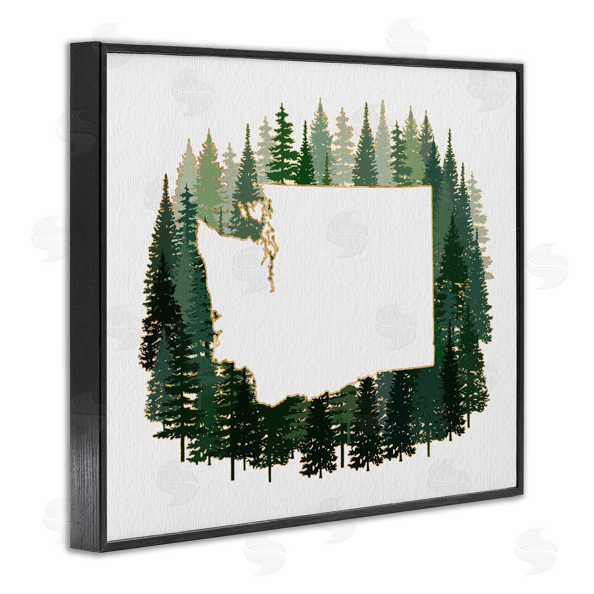 Ziwei Li Washington State Outline Pine Trees Green Forest Black Framed Giclee Wall Art