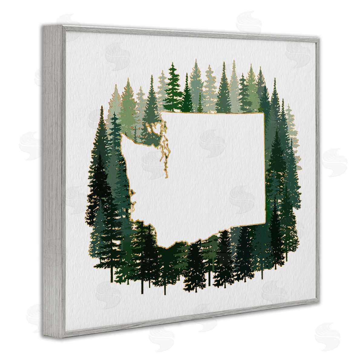 Ziwei Li Washington State Outline Pine Trees Green Forest Gray Framed Giclee Wall Art
