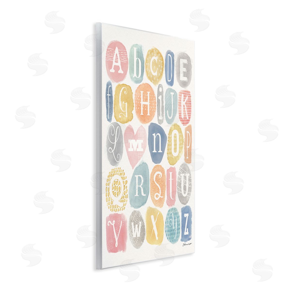 Stephanie Workman Marrott Soft Pattern Watercolor Letters Alphabet Chart Wall Plaque Art
