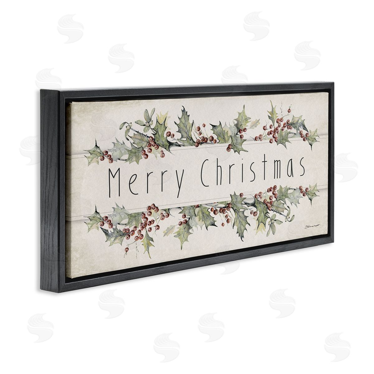 Vintage Merry Christmas Sentiment Black Floating Frame Canvas Wall Art, Home Decor by Stephanie Workman Marrott
