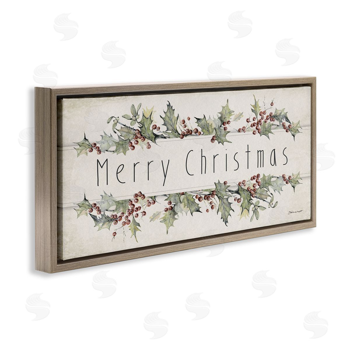 Vintage Merry Christmas Sentiment Brown Floating Frame Canvas Wall Art, Home Decor by Stephanie Workman Marrott