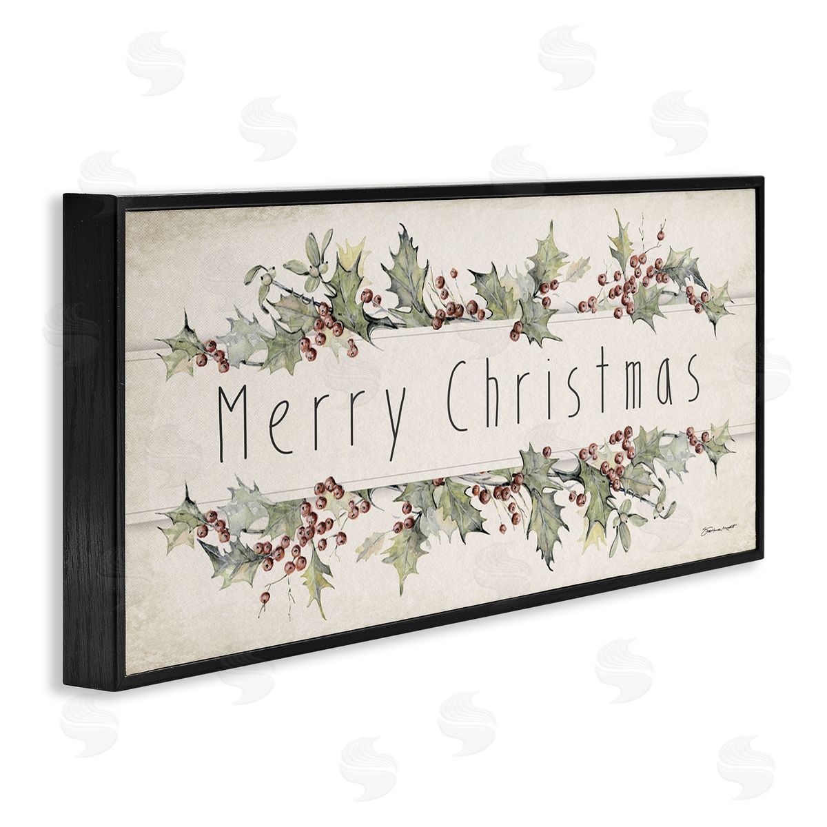 Vintage Merry Christmas Sentiment Black Frame Print Wall Art, Home Decor by Stephanie Workman Marrott
