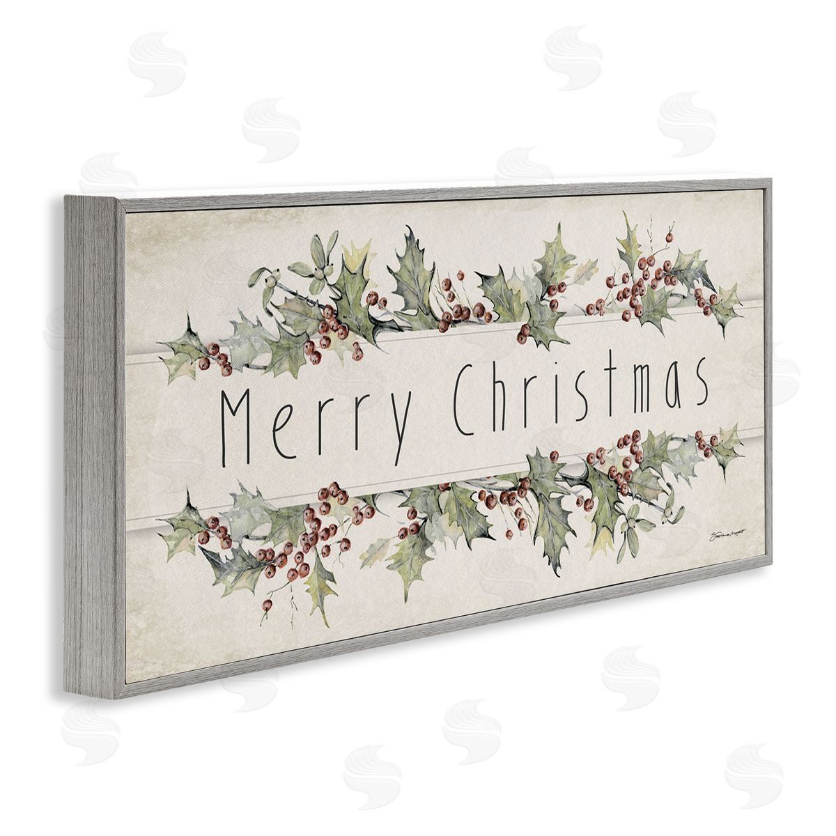 Vintage Merry Christmas Sentiment Grey Frame Print Wall Art, Home Decor by Stephanie Workman Marrott