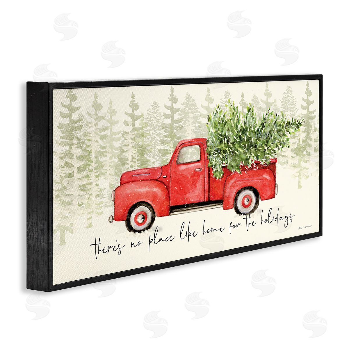 Stephanie Workman Marrott No Place Like Home Expression Red Truck Christmas Tree Black Framed Giclee Wall Art