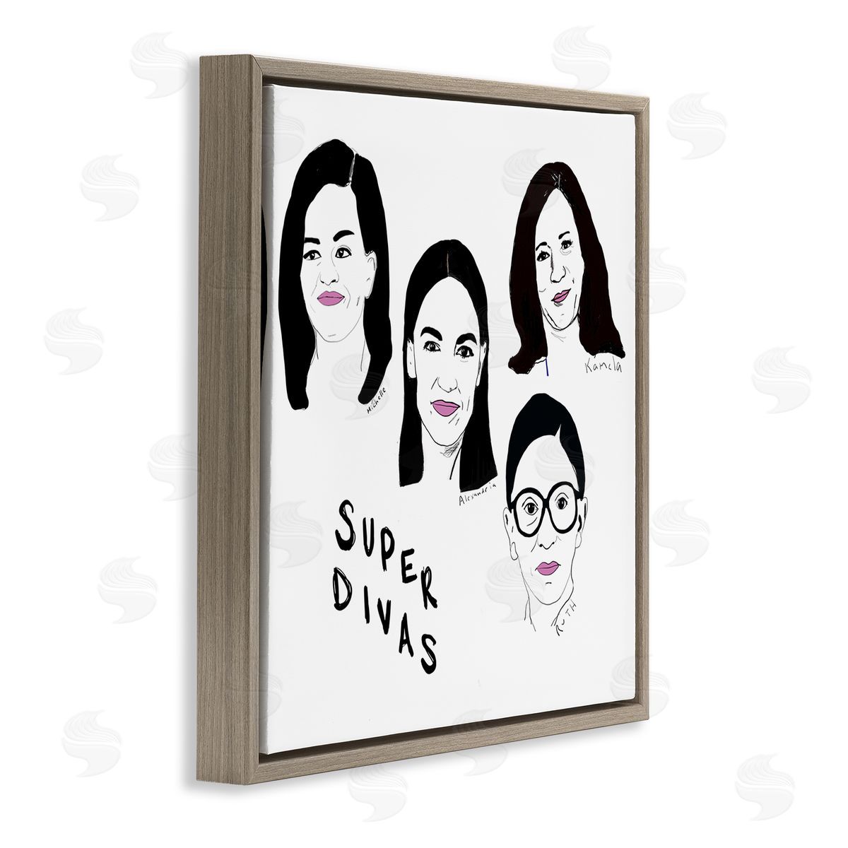 Nancy Ferrara Super Divas Phrase Prominent Female Political Figures Brown Floater Frame Canvas Art