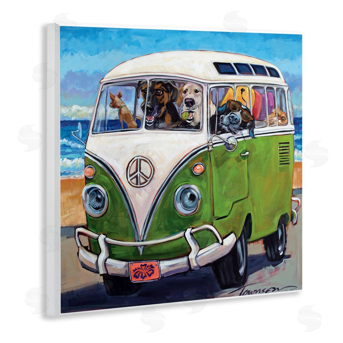 Dogs Driving Retro Van Wood Plaque Wall Art, Home Decor by CR Townsend