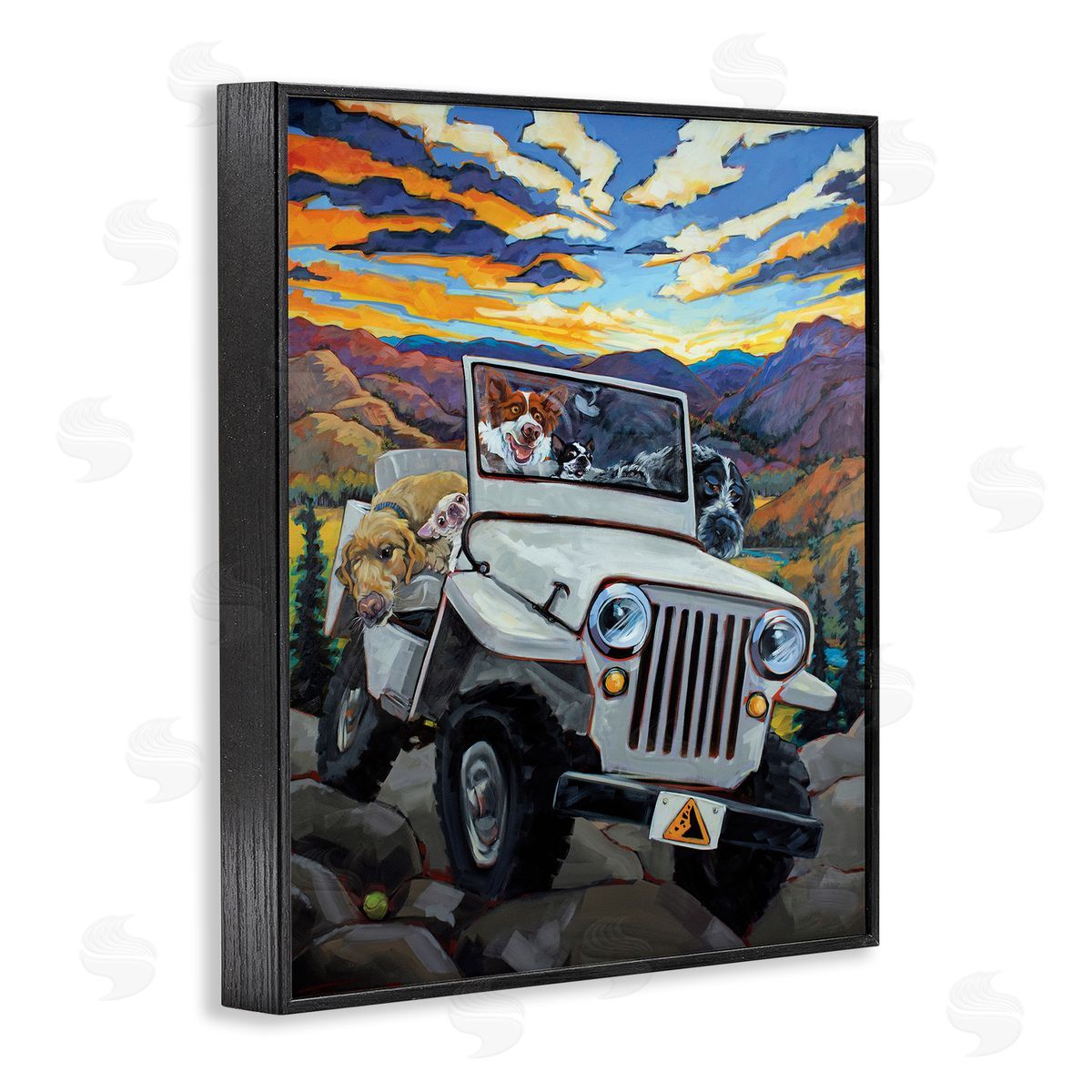 Dogs Off-Roading Desert Drive Black Frame Print Wall Art, Home Decor by CR Townsend